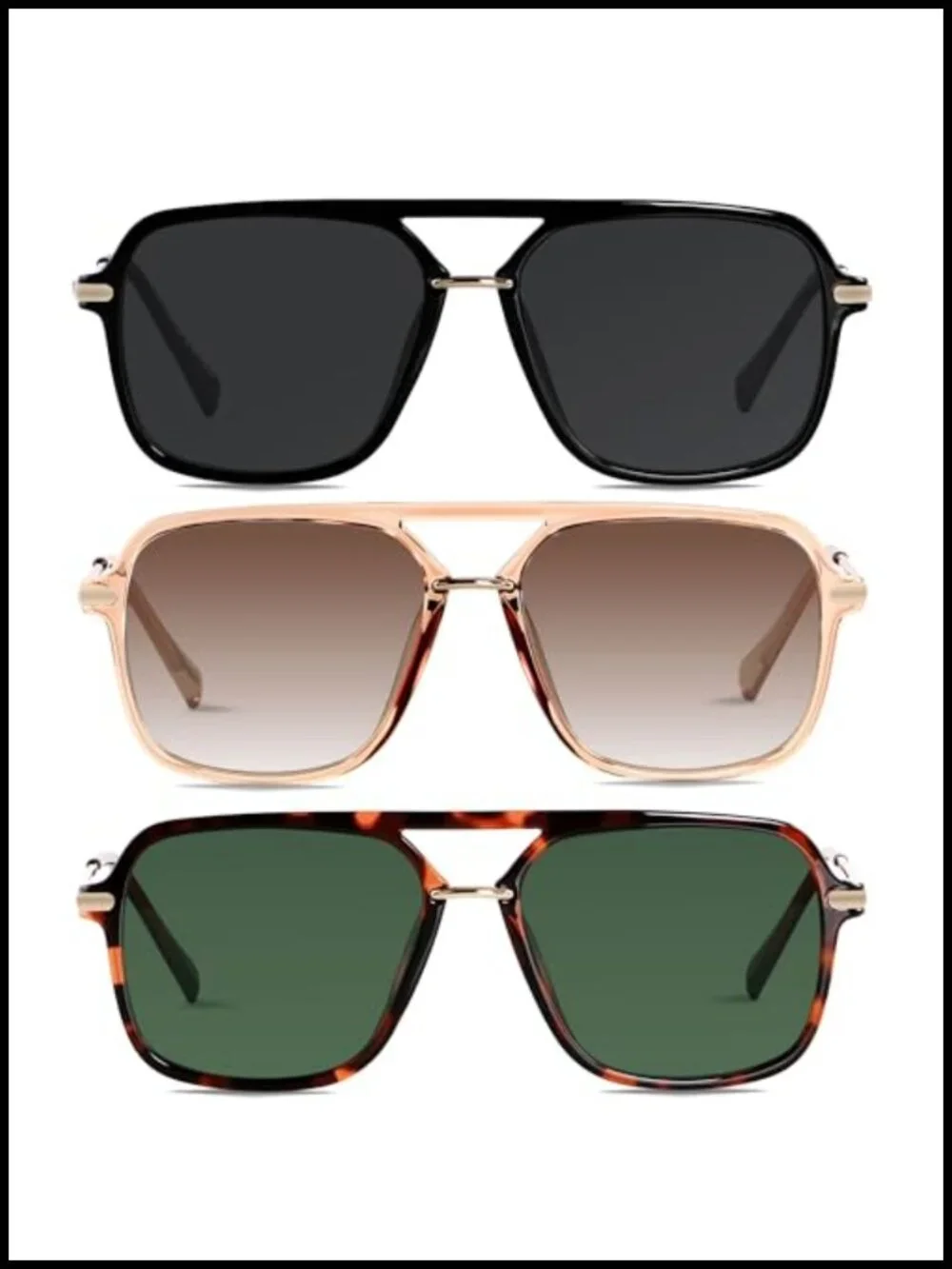 Polarized Retro Aviator Sunglasses Unisex Square Pilot Shades UV400 Double